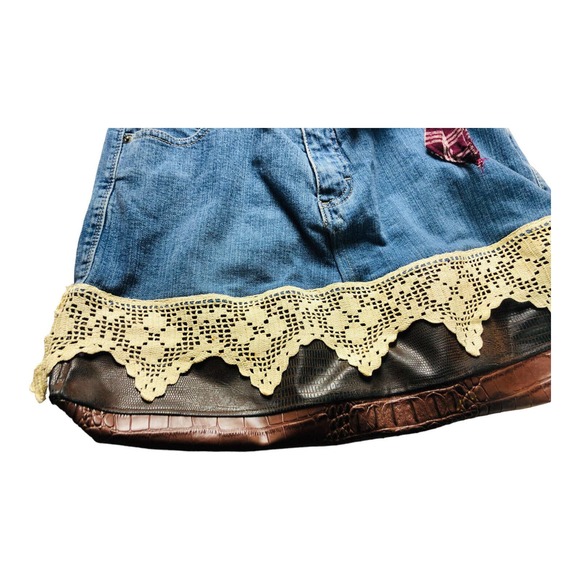 Upcycled Denim Blue Jean Purse Handbag Handmade Lace Faux Leather Levi's - Picture 2 of 6